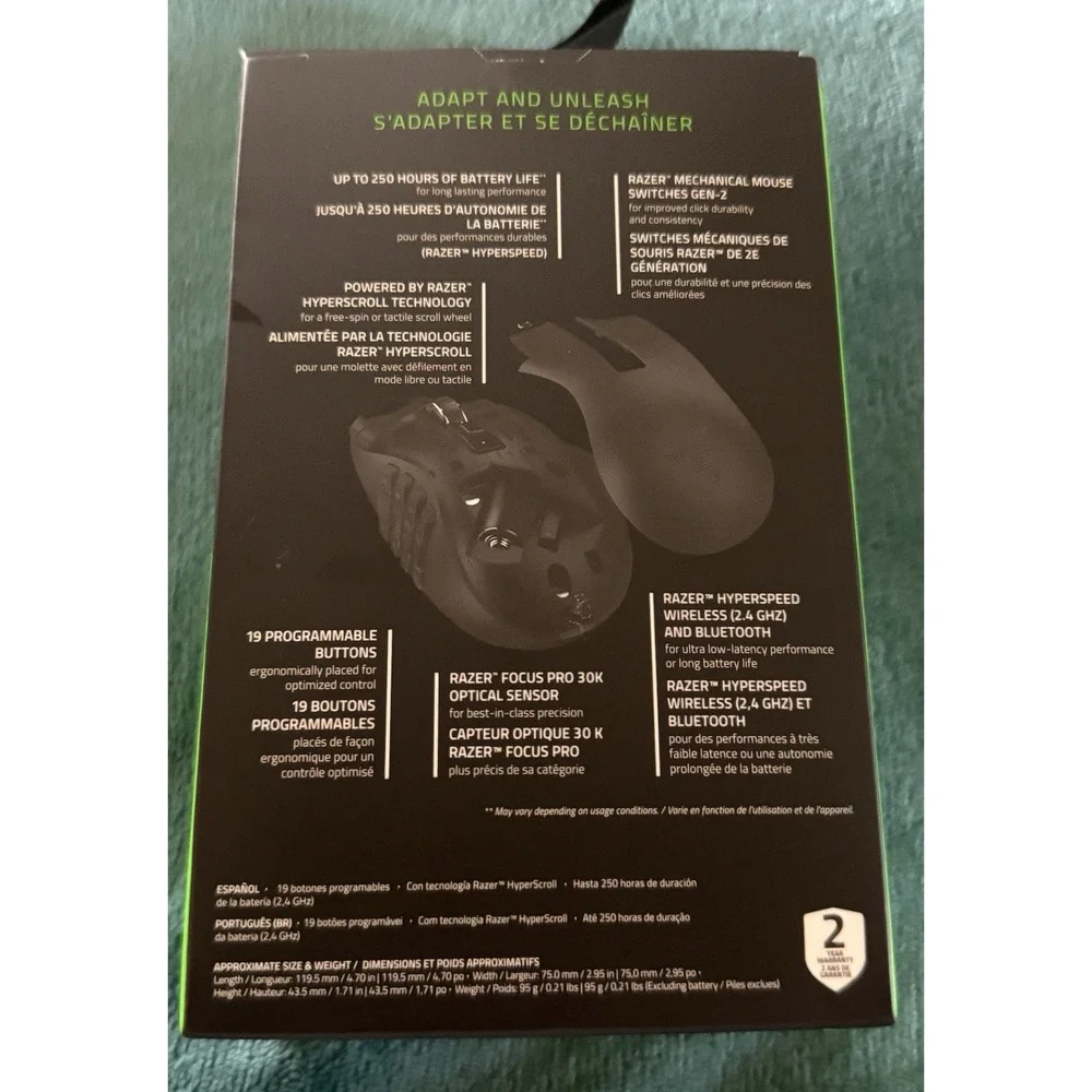 Razer Naga V2 Hyperspeed‎ Ergonomic Gaming Mouse RZ01-0360 New Open Box NIB